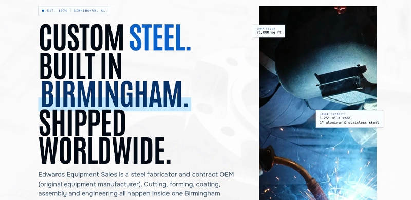 Edwards Equipment steel fabrication website designed by Ridgeway Web